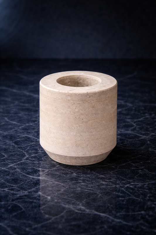 Natural travertine candle holder for luxury beeswax candles